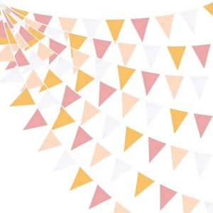 32Ft Jaune Rose Blanc Fanions Guirlande Banni&egrave;re D&eacute;coration de F&ecirc;te R&eacute;tro Boh&ecirc;me Marguerite Hippie Th&egrave;me Tissu Triangle Drapeau Banderole pour Anniversaire Bapteme Mariage Int&eacute;rieur et Ext&eacute;rieur Decor (MZY Co., Ltd, neuf)