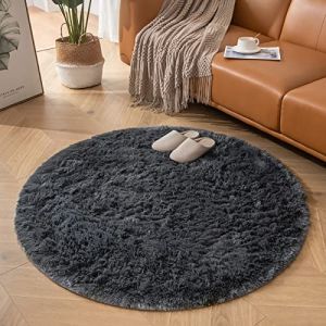 CHOSHOME Tapis Rond Salon Shaggy Descente de lit Chambre Grande Taille Tapis Moelleux Carpette pour Chambre Tapis Décoratif de Style Moderne pour Salon Moquette Anti-dérapage Gris 150CM Rond (Choshome, neuf)