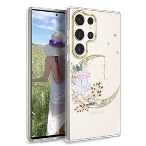 JIAXIUFEN Coque transparente &agrave; paillettes pour Galaxy S24 Ultra - Coque de protection fine et r&eacute;sistante aux chocs avec dos rigide en TPU pour Samsung Galaxy S24 Ultra 5G 6,8", 2024 - Lune dor&eacute;e (RXKEJIEU, neuf)