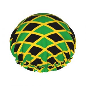 Bonnet de douche imprim&eacute; drapeau de la Jama&iuml;que pour femme, r&eacute;utilisable, imperm&eacute;able, double couche avec sangle &eacute;lastique, taille unique (Panpande shop, neuf)
