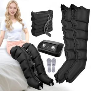 Bottes de pressoth&eacute;rapie pour jambes 6 chambres Machine de pressoth&eacute;rapie professionnelle pour abdomen Masseur Drainage Lymphatique Circulation, 0-240 Mmhg r&eacute;glables Noir 2 jambes + abdomen L (hhh-jhh, neuf)