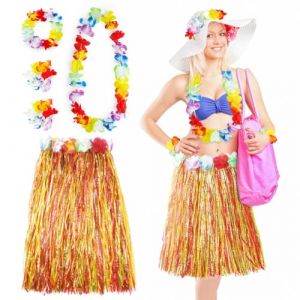 Aomig Jupe Hawaïenne, Déguisement Hawaïen Accessoires 60cm Jupe Hawaïenne en Paille avec Taille Élastique en Herbe Hula, Fournitures de Fête d'Été Parfaites à Hawaii Aloha Beach(Couleur) (OODDH, neuf)