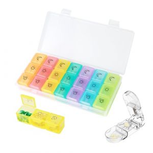 VINEST Pilulier Semainier Medicament 7 Jours, Polyvalente Pilulier Semaine Matin Midi Soir, Pillulier Grande Capacite Plus Rangement Boite de M&eacute;dicaments &Eacute;tanche &agrave; I'humidit&eacute; avec Coupe Comprim&eacute; (Yieng, neuf)