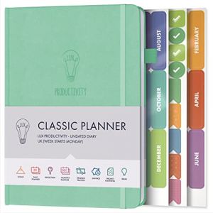 Planificateur de productivit&eacute; de luxe classique vert menthe &ndash; Organiseur non dat&eacute; &ndash; Planificateur d'objectifs 2021 et journal personnel avec un emploi du temps quotidien pour la pleine conscience (LA BRANDS LTD, neuf)