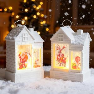 Lot de 2 lanternes de noël à LED en Forme de Maison, décoration de noël illuminée à l'intérieur pour Rebord de fenêtre, Table et Salon (All2WELL, neuf)
