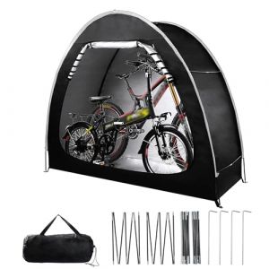 Ruyosn Tente étanche pour 2 vélos – Garage extérieur avec protection UV, armature en fibre de verre et tissu Oxford 210D, piquets et sac de transport, noir (ruberg, neuf)