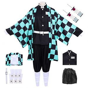 Alaiyaky Tanjirou Costume de cosplay avec boucles d'oreilles, Tanjirou Cosplay Kimono Halloween Veste Costume Anime Manteau Tenue pour adultes et enfants (XL, Cosplay 1) (Airsharing, neuf)