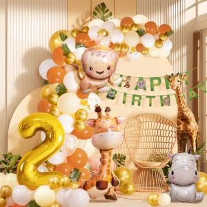 2ème anniversaire garçon fille 2 ans décoration anniversaire jungle animaux de la forêt, ballons safari 2 décoration anniversaire enfant, décoration anniversaire animaux (ouhan, neuf)