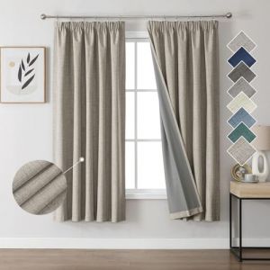 Joydeco 100% Rideau Occultant Thermique en Lin avec Galon Fronceur 132x137 cm 2 Pi&egrave;ces, Rideau Isolant Thermique Anti Froid et Chaleur &agrave; Passe Tringle pour D&eacute;coration de Porte Fen&ecirc;tre (joydeco, neuf)