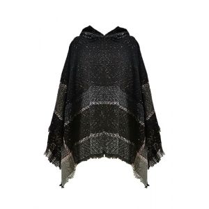 JFAN Poncho Femme Elegant &agrave; Capuche Poncho Hiver Chaud avec Frange Ponchos Ch&acirc;Le Capes Femme(Noir,Taille Unique) (JFan, neuf)
