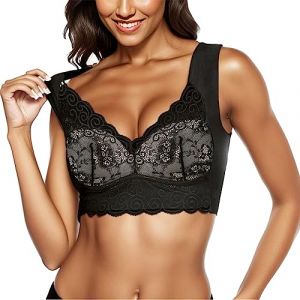 Femme Soutien Gorge Grande Taille sans Armature Dos Nageur Dentelle Soutien Gorge sans Armature Brassière Femme Push up Col en V Bralette Comfit Noir Brassiere sans Coutures (upperfeel, neuf)