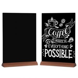 GUOKOFF Enseignes de Tableau Noirs A4, Lot de 2 Tableau Noir pour Table, Tableaux Noirs avec Supports en Bois, Double Face Ardoise de Table D&eacute;coratives pour Tableaux Noir pour Bar Caf&eacute; Mariage (hong jiu jiu mao yi, neuf)