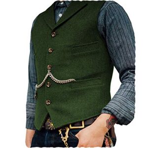 Vert Gilets Sans Manche D&eacute;sinvolte Homme Costume Formel Gilet de Costume de Tailleur en Lainage la Laine Tweed R&eacute;tro Ar&ecirc;te de Hareng col Crant&eacute; &eacute;l&eacute;gant Gar&ccedil;ons d'Honneur de Mariage de Bal(XS,Vert) (Hipppce, neuf)