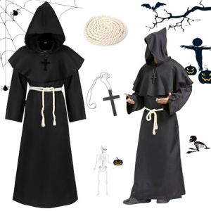 Sunshine smile Deguisement Moine,Prêtre Peignoir,Médiéval Renaissance Moine Costume Robe,Costume Robe de Prêtre Halloween,Soutane Costume,Costume Halloween Homme,Renaissance Priester Robe avec Croix (ZonQ, neuf)