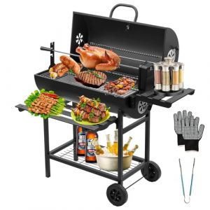 TEENO Barbecue Charbon de Bois,avec Grille de Cuisson XXL,Gants Anti-BrûLures, ThermomèTre,Tiroir à Cendres, éVent RéGlable,Grand Barbecue au Charbon de Bois(Upgraded (with Chicken Grill)) (OÜ Skinbox, neuf)