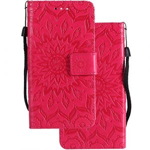 LEMORRY Coque pour Huawei P Smart 2019 Etui Cuir Portefeuille Pochette Mince Protecteur Magn&eacute;tique Fermeture Porte-Cartes de Visite Silicone TPU Cover Housse pour Huawei P Smart 2019, Fleur (Rouge) (Lemorry, neuf)