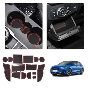 LUWU Compatible avec Ford Focus St-Line 2022-2025 Tapis de Console Facelift Console Centrale Tapis Antid&eacute;rapant Anti-poussi&egrave;re Porte-gobelet en Caoutchouc Ford Focus St-Line Accessoires (Rouge) (LU W U, neuf)