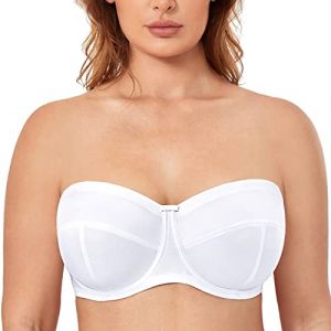 DELIMIRA Femme Soutien Gorge sans Bretelles Grande Taille avec Armature Bandeau Non Rembourré Antiglisse Blanc 120G (Jimu Fashion, neuf)