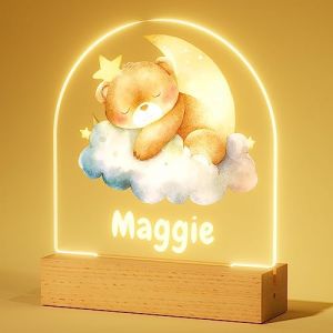 Veilleuse Bébé Personnalisé avec Prénom - Cadeau Naissance Fille et Garçon, Idee Cadeau Bapteme, Decoration Chambre Bebe, Lampe de Chevet Enfant - Ours en peluche (IMPRINT WONDERS LIMITED, neuf)