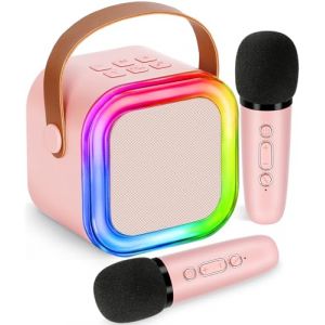 Micro Karaoke Enfant avec 2 Micro sans Fil, Jouet Fille Karaoké 4, 5, 6, 7, 8, 9, 10 Ans Micro Enfant Mini Karaoké Bluetooth Portable avec Changement de Voix Magique et Lumière LED (Rose) (Poptrend-UK, neuf)