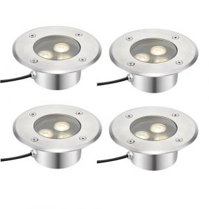 OrbitCob® Spot LED Encastré Extérieur 3W Étanche IP68 en Acier Inoxydable pour Piscine, Jardin, Fontaine, Terrasse (Lot de 4, Épaisseur 4cm)(Blanc Chaud 3000K,12V) (AMZFR-OrbitCob®, neuf)