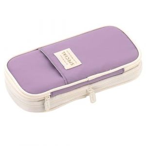MLPKOI Trousse Scolaire, Trousse &agrave; Crayons Grande Capacit&eacute; avec 2 Compartiments, Portable Sac &agrave; Crayons &eacute;cole Papeterie Organisateur pour Fourniture Scolaire et de Bureau, Violet (HC ST, neuf)