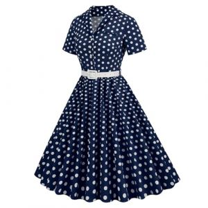 Robe Vintage Ann&eacute;es 50 Femme Retro Rockabilly Pin Up Chic Et Elegante Robes Au Genou Dos Nu Ann&eacute;e 50s Swing D&eacute;contract&eacute;e Dress De Retour Soir&eacute;e Mariage C&eacute;r&eacute;monie Audrey Hepburn (qiaoxiahe, neuf)