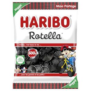 HARIBO - Rotella - Bonbons Réglisse - Sans Colorants Artificiels & Sans Gélatine - Maxi Sachet 500 g (Ponera, neuf)