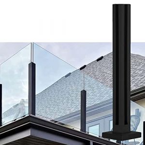 Poteau de garde-corps en verre noir, panneaux de cl&ocirc;ture de piscine ext&eacute;rieure poteau/poteau de balustre avec base carr&eacute;e, syst&egrave;me de colonne de rail de pont clip en verre facile &agrave; installer, fin (ruiguangweiya, neuf)