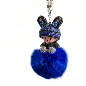 Monchichi Kiki Porte-cl&eacute;s en cristal et diamant avec peluche, taille unique-Bleu (WEILAIDIAN, neuf)