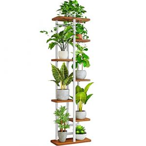 Support pour Plantes D'intérieur à 7 Niveaux, Étagère de Rangement pour Plantes Pots de Fleurs en Bois et Métal, 7 Niveaux 8 Pots pour Porte Plante Interieur pour Balcon (Blanc, 7 niveaux 8 en pot) (QLFJ-FurDec, neuf)