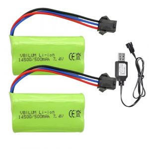 VBILUM Batterie Lithium-ION 7,4V 500mAh 3,7Wh SM-3P avec Câble de Chargement USB pour Voiture RC MN82 Rock Crawler LC79 1/12 RC Truck 1/16 RC Drift Car Batterie de Voiture Télécommandée (2 pièces) (OMIVS Store, neuf)