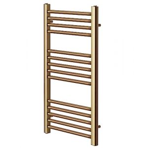 Sèche-Serviette Électrique en Acier Inoxydable, Finition Poli Miroir, Série Siena, Montage Mural, H800mm x L400mm, Laiton Brossé (MarketLeap, neuf)