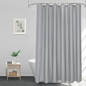 EurCross Rideau de douche gris 220 cm de long en tissu imperm&eacute;able, anti-moisissure lavable, rideau de bain 180x220 cm avec 12 anneaux (Eurcross, neuf)