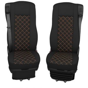Generisch Housses de si&egrave;ge pour camion DAF XG, DAF XG+, DAF XF 106, DAF CF, DAF LF, convient pour si&egrave;ge passager pliable ou &agrave; suspension pneumatique, en cuir synth&eacute;tique (noir avec coutures orange (StoffmeisterLux, neuf)