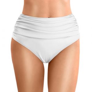 G&eacute;n&eacute;rique Bas Maillot De Bain Taille Haute pour Femme &Eacute;l&eacute;gant Bikini Ruched Bikini Slips Couleur Unie Triangle Short de Bain Amincissant Gainant Ventre Plat Maillot de Bain menstruel (01 Blanc, M) (Muessnew, neuf)