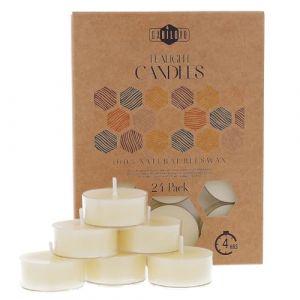 Bougie Cire d&rsquo;Abeille &ndash; Kit Bougie avec M&egrave;che 100% Coton &ndash; 4 h de Combustion &ndash; Lot de Bougies Votives (24) avec Plastique Recycl&eacute; &ndash; Bougies Chauffe-Plat &agrave; la Pure Cire d&rsquo;Abeille par Danilovo (DANILOVO, neuf)