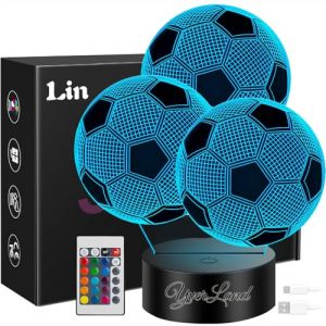 Lampe LED color&eacute;e 3D Ballon de football Cadeaux de football originaux pour enfants de 5 &agrave; 10 ans Lampe de chevet Articles de football pour enfants Piles C&acirc;ble USB Effrayant (YverLand, neuf)