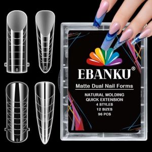 EBANKU 96PCS Poppit Ongle Kit, Réutilisable Mat Stiletto Amande Carré Capsules Popits Ongle Nail d'extension Kit Faux Ongles Capsules Couverture Complète Nail Tips pour Femme Fille, 4 Styles (EU-Prominer, neuf)
