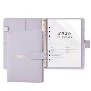 Agenda 2026 format A5, agenda journalier 2026, jour par page de janvier &agrave; d&eacute;cembre, couverture rigide avec autocollants, porte-stylo, poche int&eacute;rieure (violet) (Dong.Feng, neuf)