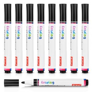 OFFCUP Feutres pour Tableau Blanc Effaçables, 8 Feutres Pour Tableau Blanc Noir, Feutres Effaçables à Sec à Pointe Conique Moyenne, Feutre Ardoise Effaçable pour Maison L'école Bureau Conférence (HOOCHE, neuf)