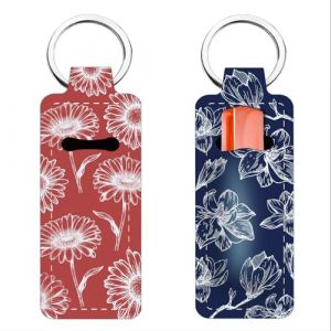 FREEBLOSS Lot de 2 porte-baumes à lèvres Porte-clés Porte-clé Porte-clé Étui de rouge à lèvres léger avec croquis Motif floral pour femmes et filles 9,6 x 3,8 cm (Shunsn AM, neuf)