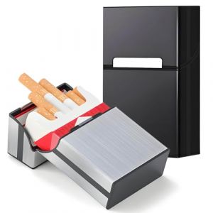 DxxD Bo&icirc;te &agrave; Cigarettes Homme Aimant&eacute;, &Eacute;tui &agrave; Cigarettes en M&eacute;tal, 2 Pcs Porte Cigarettes Femme en Aluminium Etui Paquet Fermeture, Paquet de Cigarettes Contenir 20 Cigarettes (Noir, Argent&eacute;) (MilkyWayToy, neuf)