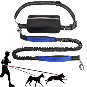 Upliftjoys Laisse pour chien mains libres avec pochette &agrave; fermeture &eacute;clair, coutures r&eacute;fl&eacute;chissantes, taille r&eacute;glable, deux poign&eacute;es rembourr&eacute;es pour la course, la marche et la randonn&eacute;e (bleu, corde (shop-Bs-service, neuf)