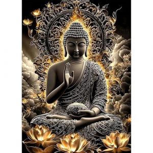 QENSPE Diamond Painting Bouddha Diamond Painting 5D Diamond Painting Kit Adultes Lotus Full Diamant Art Peinture Kit Point de Croix Images Set Home Wall Decor 30x40cm (ZHIDIKA, neuf)