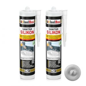 Isolbau Lot de 2 cartouches de silicone sanitaire - 300 ml - Gris clair - Mastic en silicone hautement élastique pour joints et joints - Résistant à la moisissure et imperméable (isolbau, neuf)