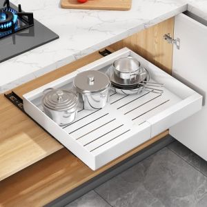 SAYZH Tiroir Coulissant, Extensible Telescopique Cuisine pour Placard de Cuisine, Etagere Rangement Cuisine Sans Percage (43Profondeu x 30-50Largeur x 5.8Hauteur CM, blanc) (HXHOME-EU, occasion)