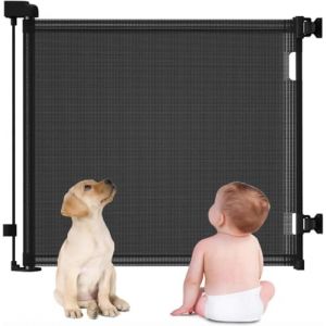 Barriere de Securite Retractable 0-180cm, Barriere de Securite Enfant Extensible, Barriere Chien Opération à Une Main, pour Escaliers, Couloirs, Cuisine, Intérieur et Extérieur, 86 * 180 cm Noir (Hechheu, neuf)