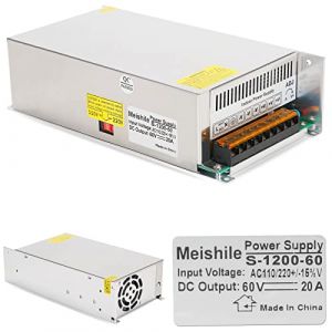 Alimentation à Découpage CC 60V 20A 1200W Transformateur 230V CA à CC pour 60Volt Adaptateurs industriels 15/10A Alimentation pour systèmes de capteurs LED lampes compteurs moteurs PSU SMPS 110V/220V (MEISHILE EU, neuf)