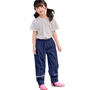 NCQiFei Pantalon De Pluie Enfant Salopette Pantalon pour Fille Et Garçon Combinaison Pantalon Impermeable Et Coupe-Vent Pantalon Respirant Outdoor avec Bande Réflé Pantalons (05-Navy, 1-2 Years) (DaPongZhi, neuf)